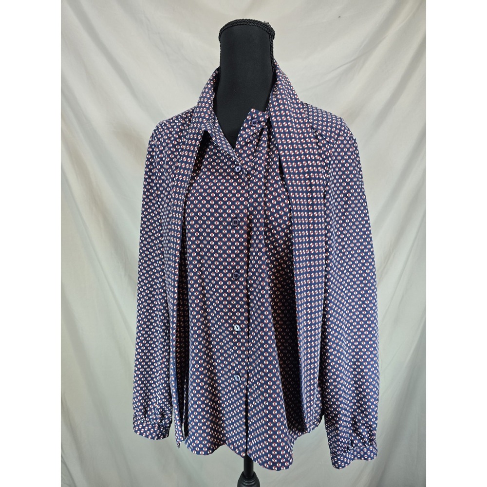 vintage country sophisticates Womens Blouse Built In Ascot Blue And Red